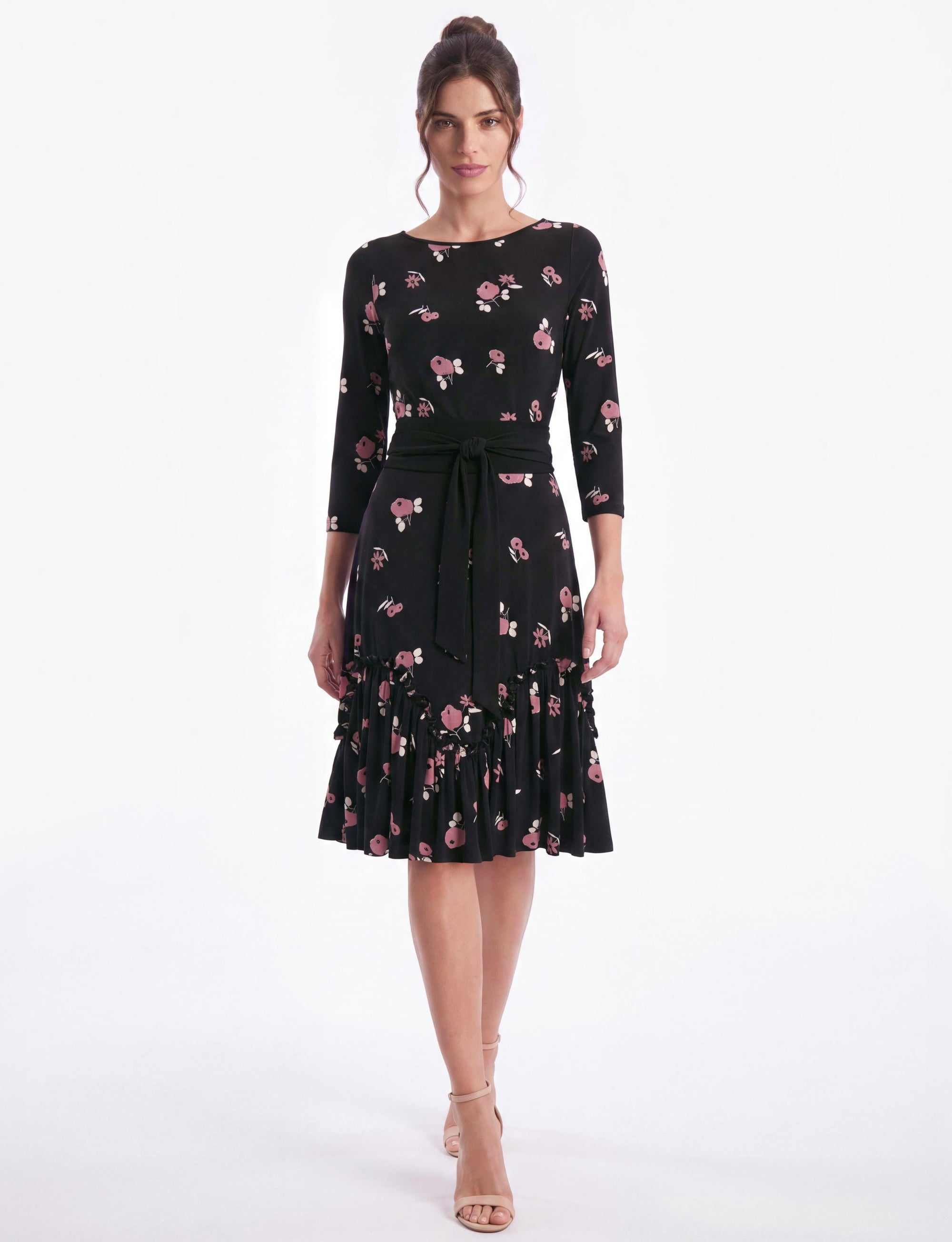 Lillika 'Poppies & Friends' 3/4 Sleeve Ruffle Jersey Midi Dress