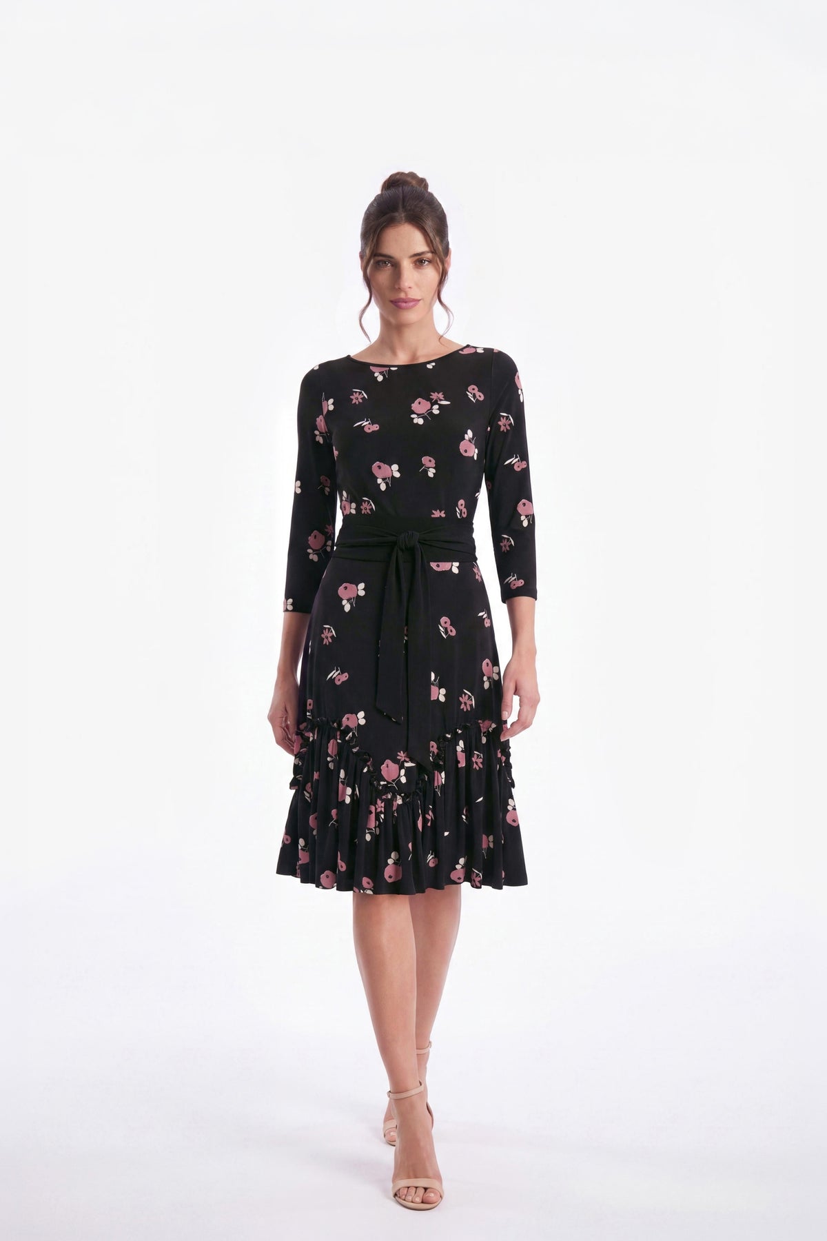 Lillika 3/4 Sleeve Ruffle Jersey Midi Dress 'Poppies & Friends'