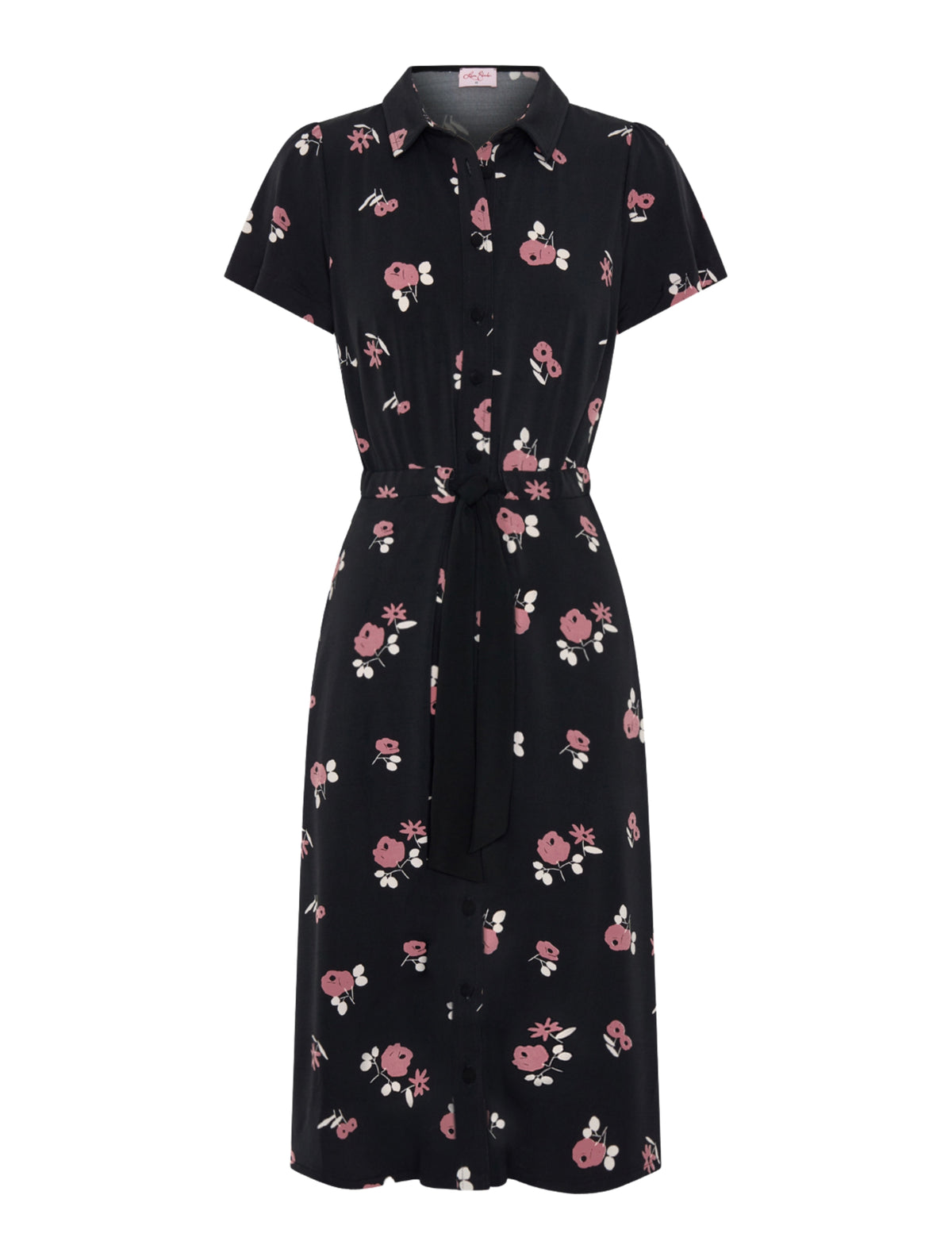 Miranda 'Poppies & Friends' Short Sleeve Tie-Waist Floral Shirt Dress