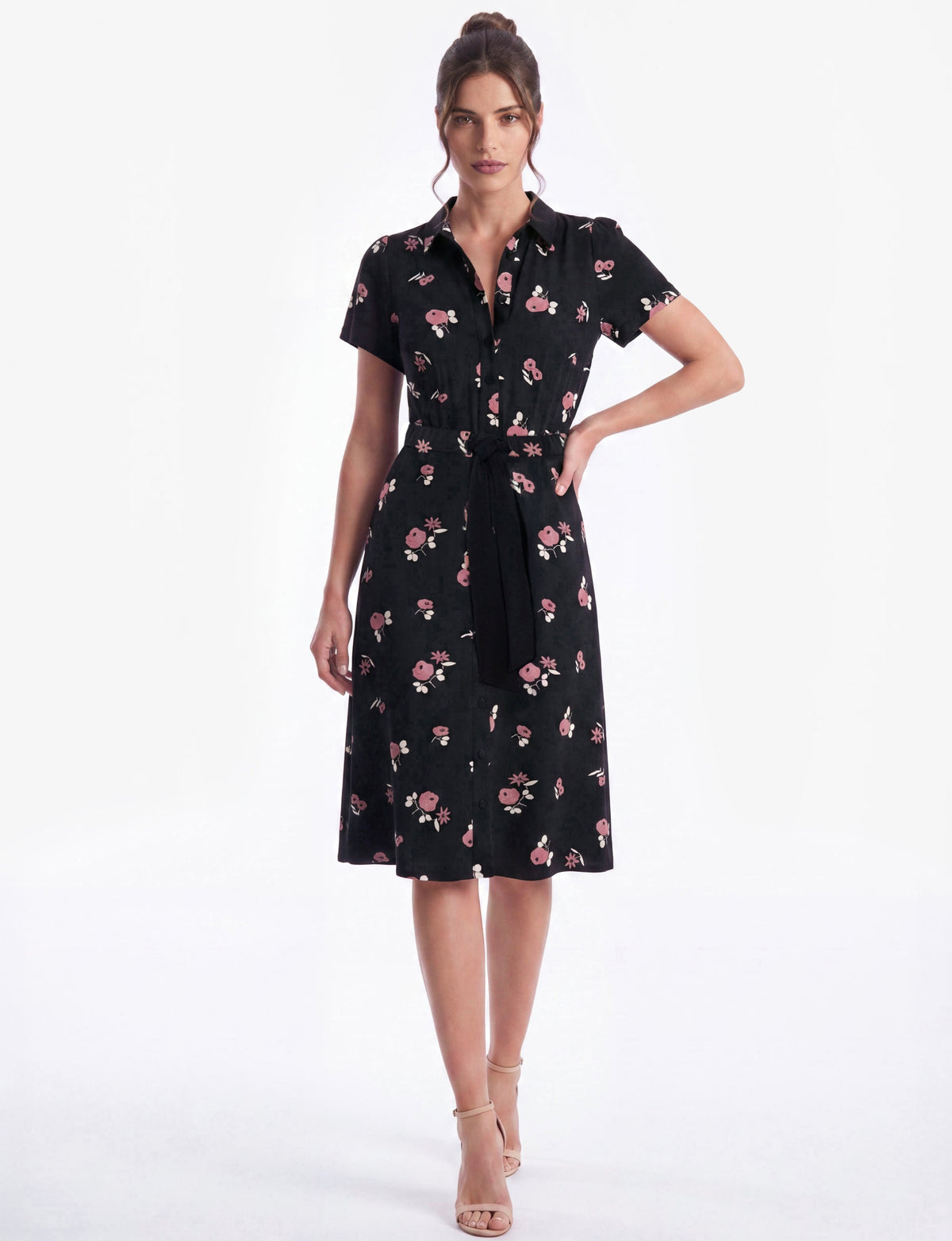 Miranda 'Poppies & Friends' Short Sleeve Tie-Waist Floral Shirt Dress