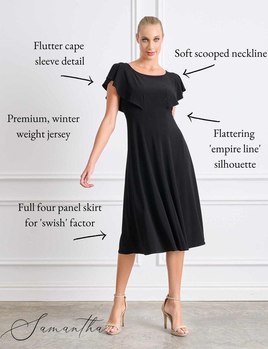 Samantha 'Black' Empire Line Cape Sleeve Midi Dress