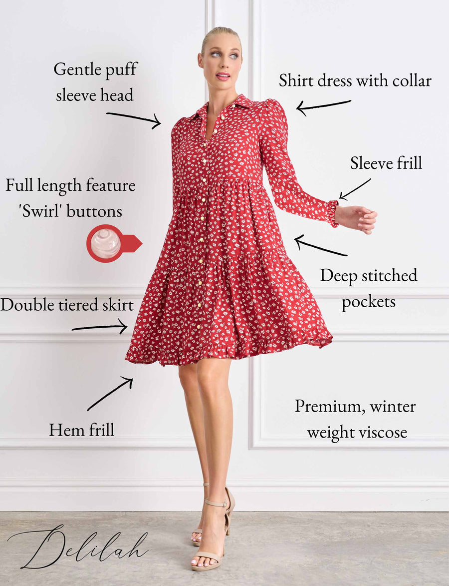 Delilah 'Red Ditsy' Shirtmaker Knee Length Dress