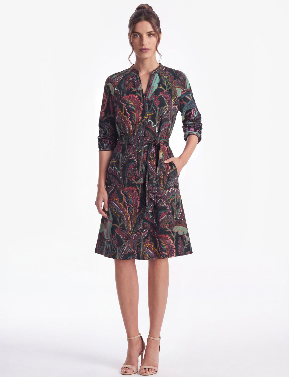 Ivy 'Rain Forest' Collared Button-Front Midi Shirt Dress