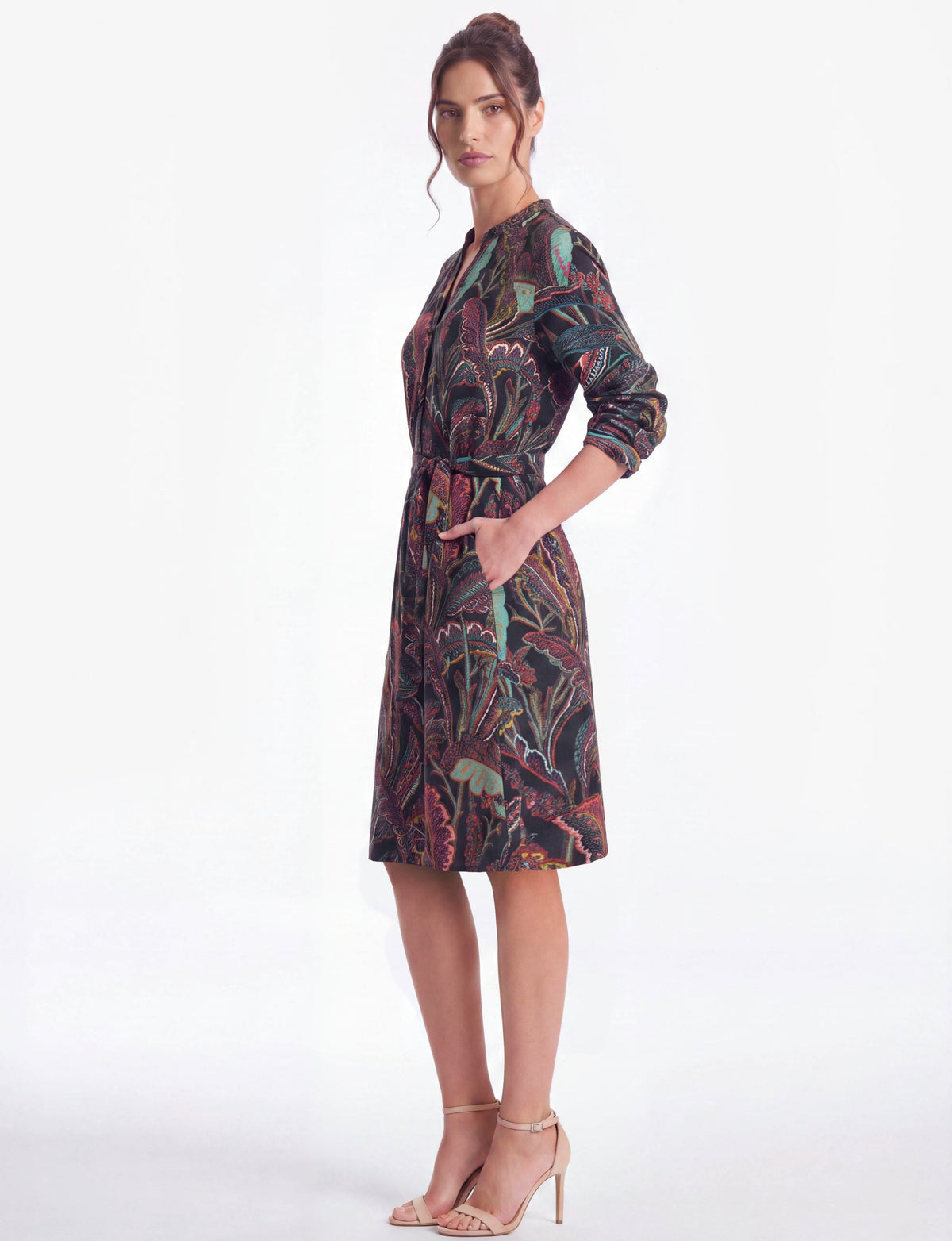 Ivy 'Rain Forest' Collared Button-Front Midi Shirt Dress