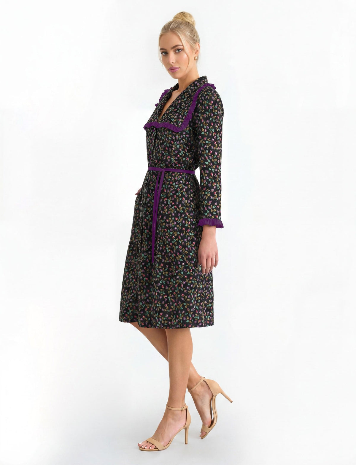 Calla 'Rose Bud' Ruffle Trim Knee-Length Dress