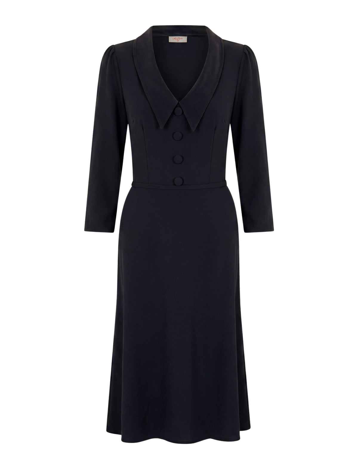 Sofia Button-Front Fit & Flare Dress with Collar - Black
