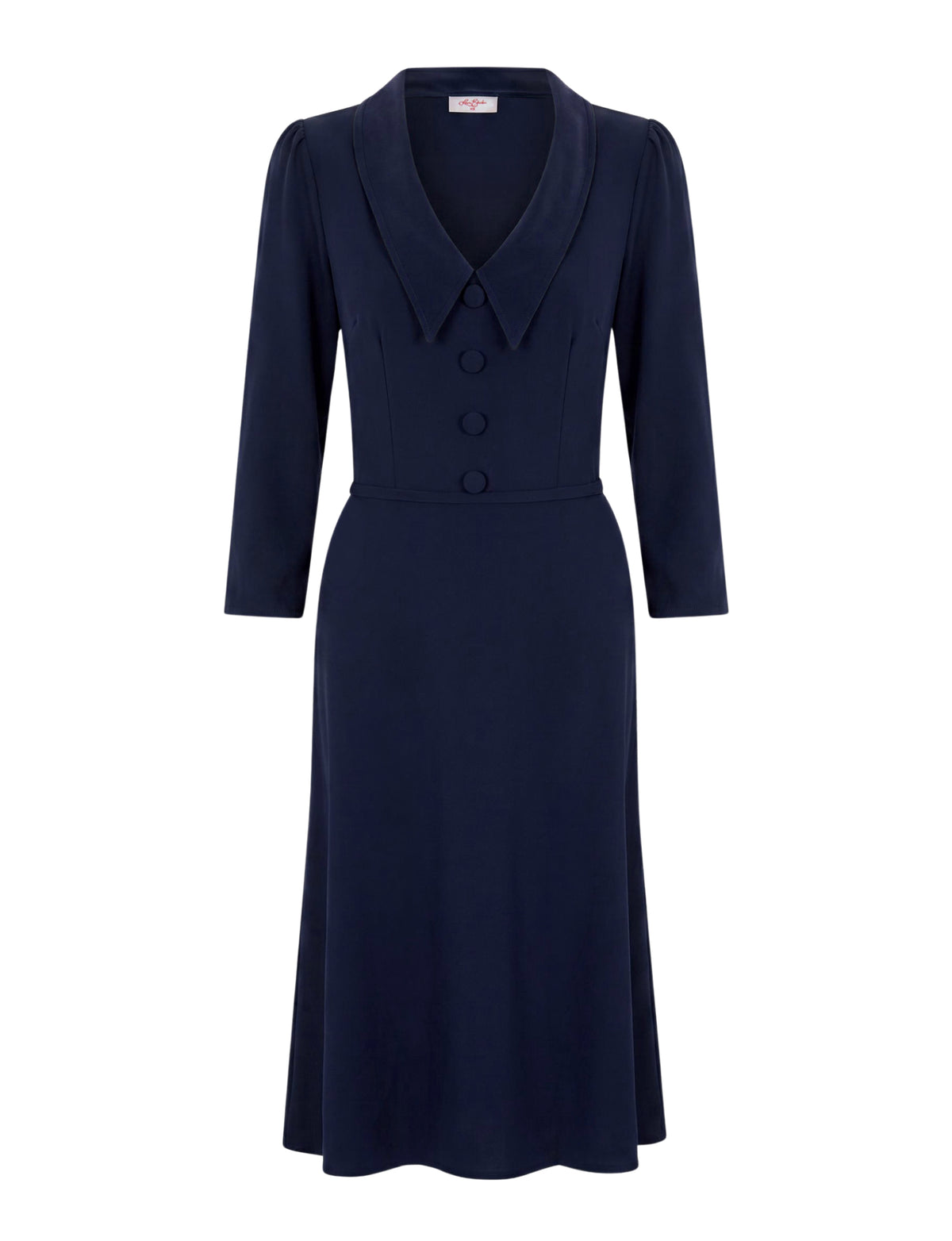 Sofia Button-Front Fit & Flare Dress with Collar - Navy