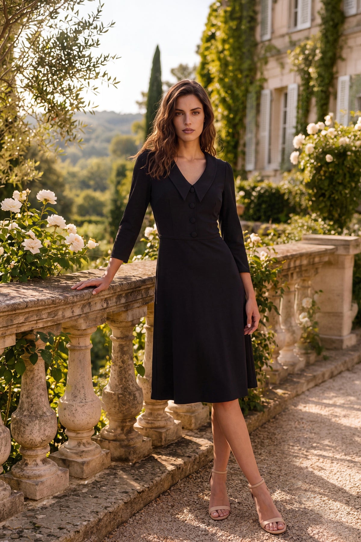 Sofia 'Black' Button Front Fit & Flare Dress with Collar