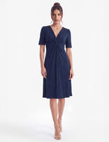 Sophie V-Neck Twist Front Dress - Navy