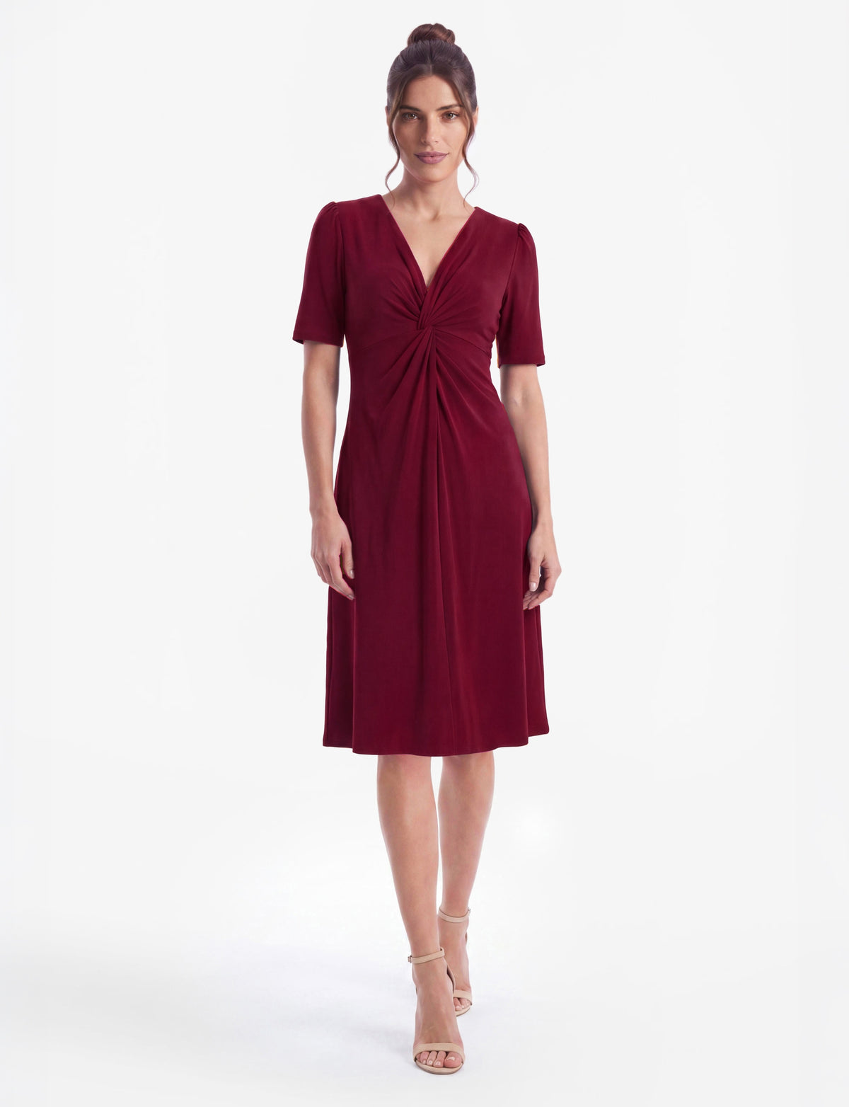 Sophie V-Neck Twist Front Dress - Raspberry