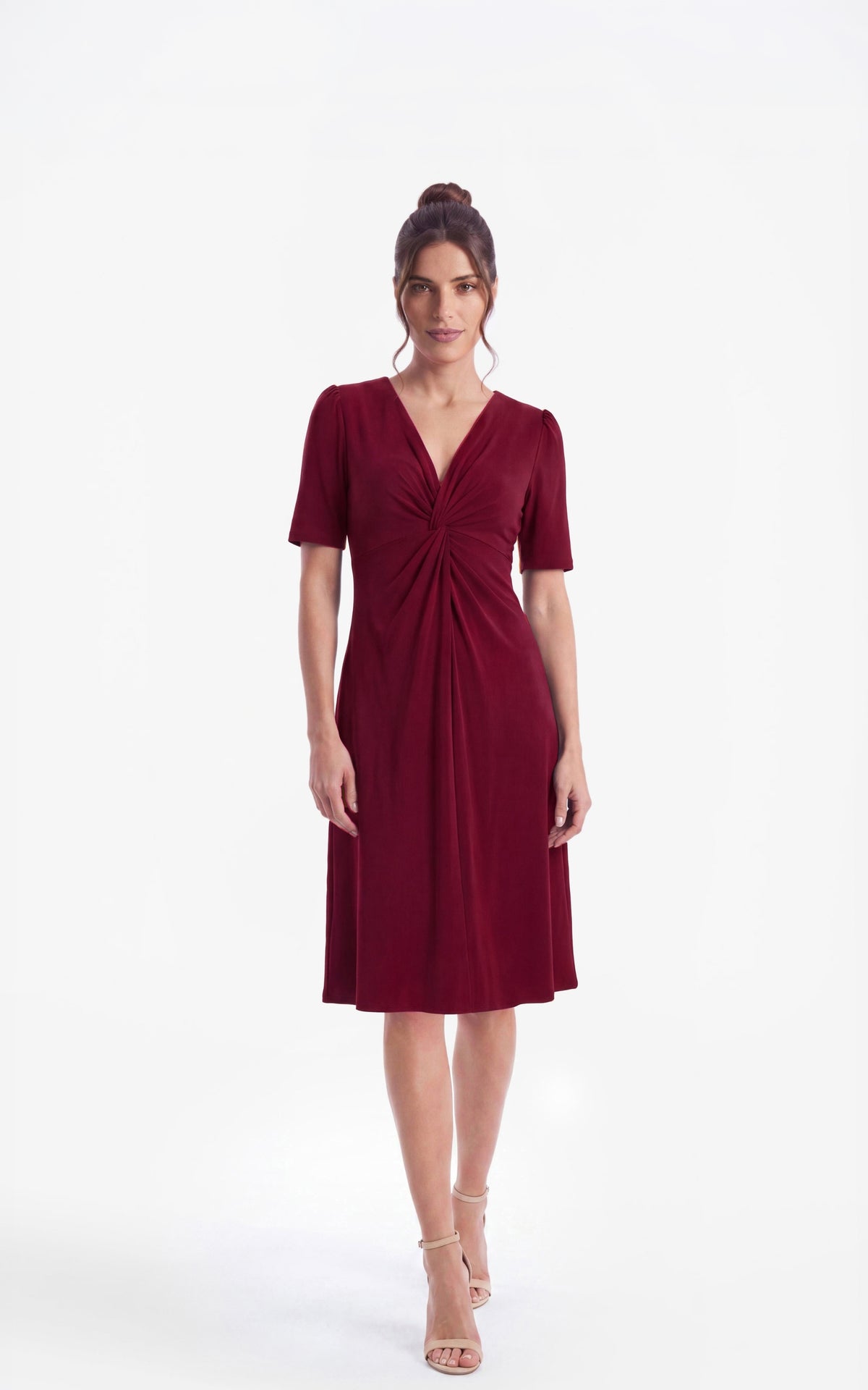 Sophie V-Neck Twist Front Dress - Raspberry