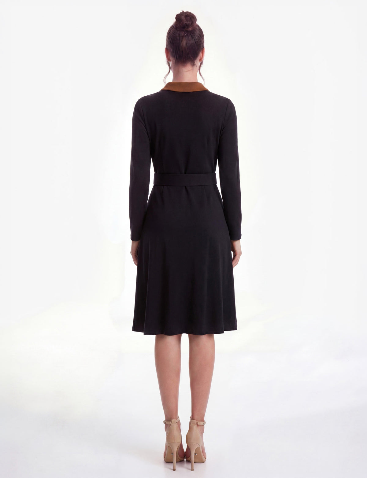 Colette Belted Contrast Shirtdress - Black/Tan