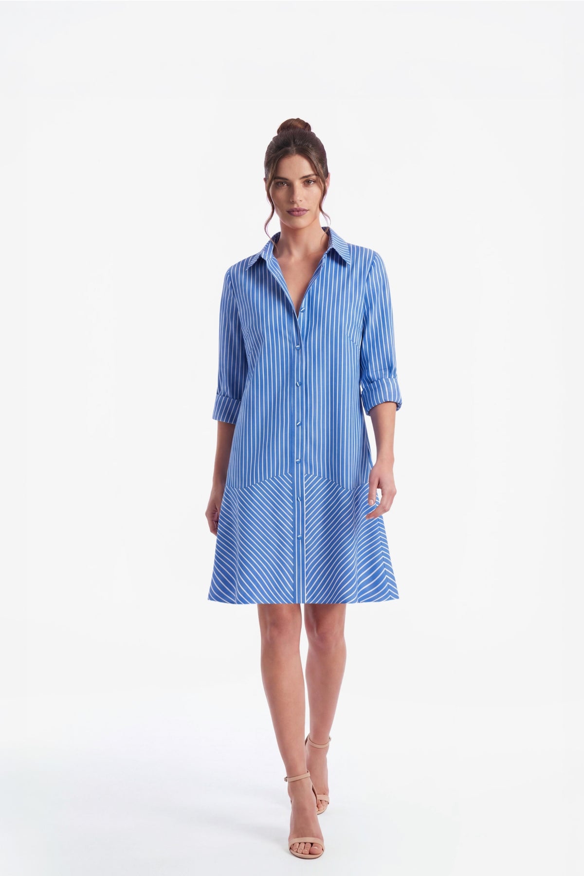 Lisa Cotton Collared Shirt Dress - Blue Stripe