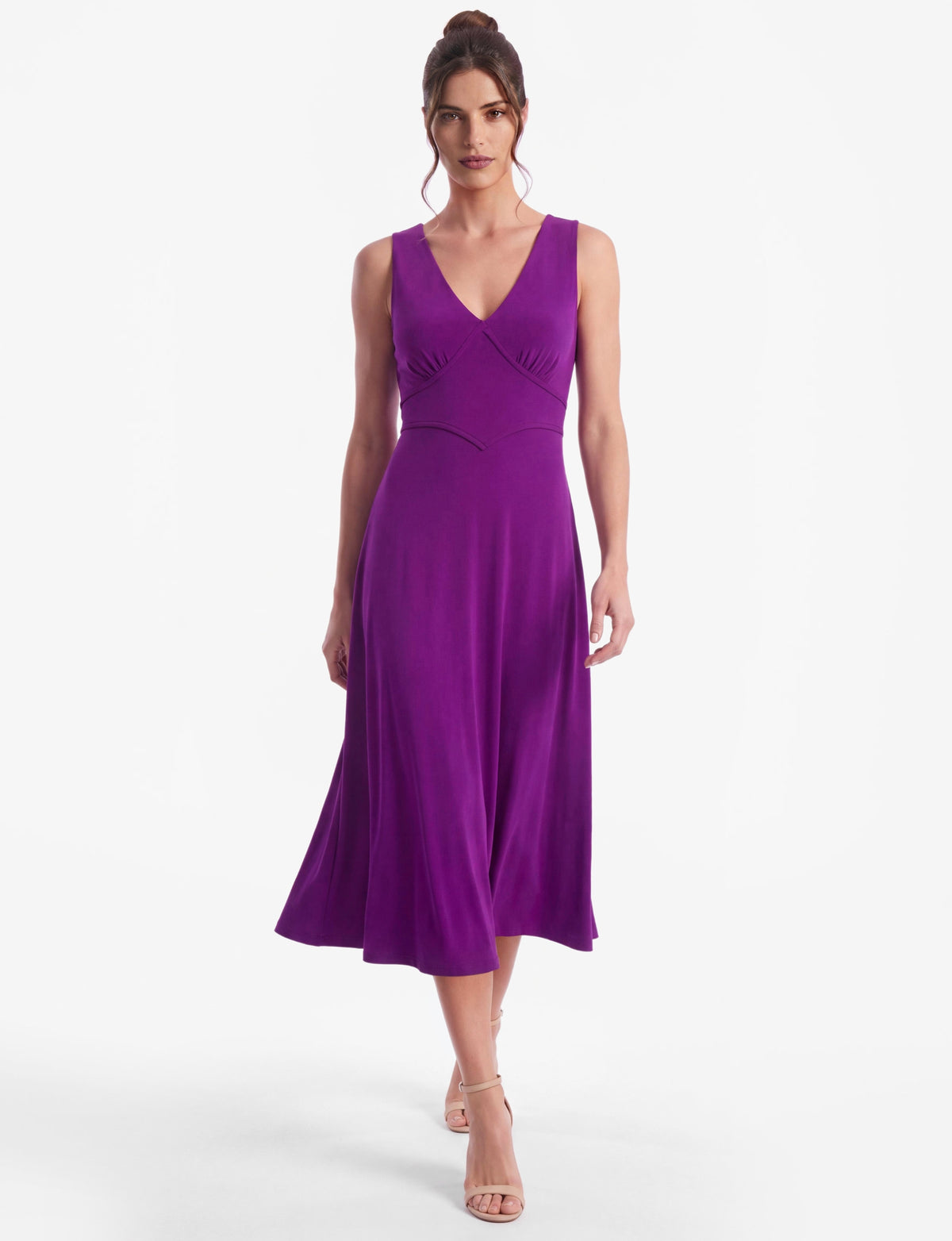 Teddy V-Neck Sleeveless Midi Dress - Plum