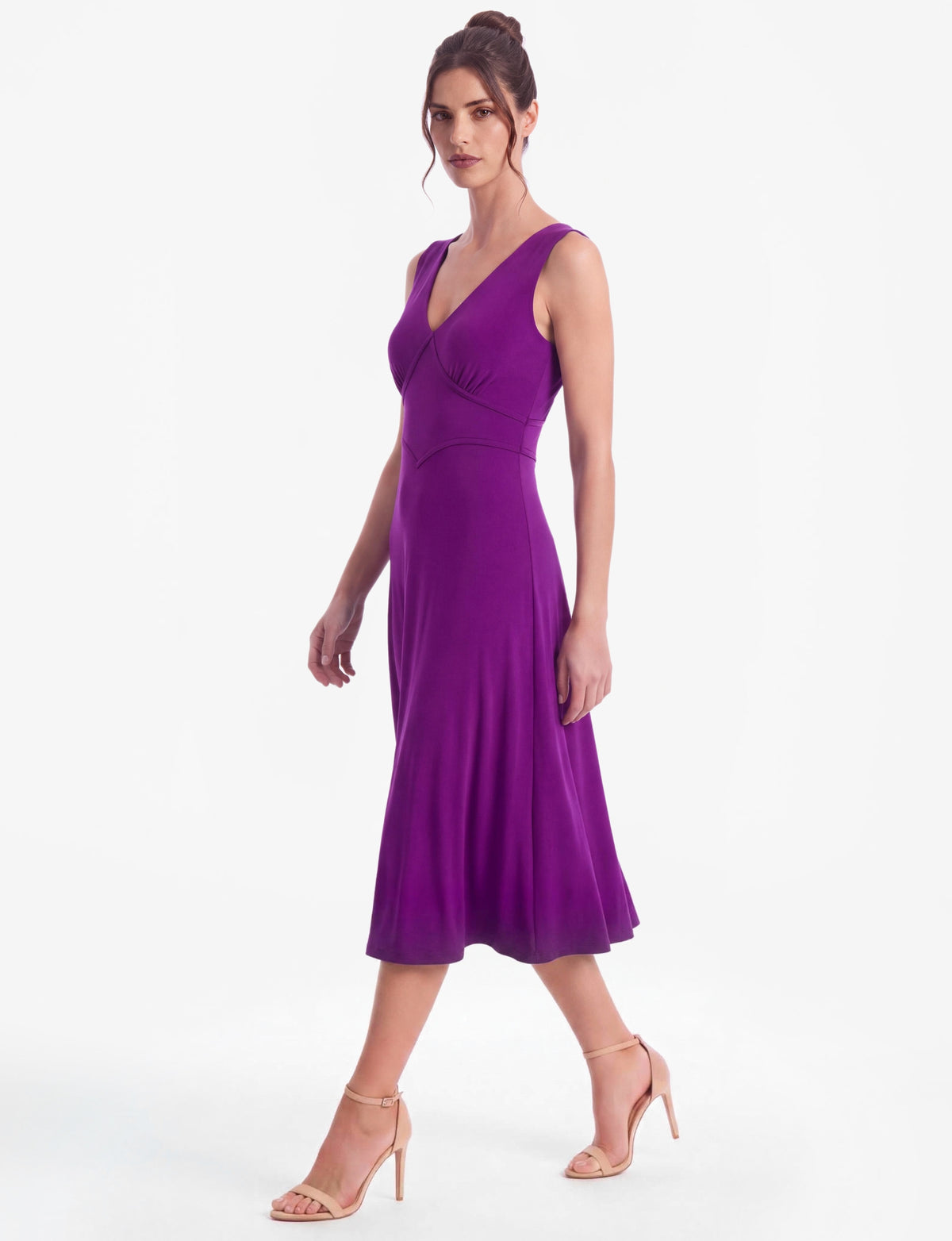 Teddy V-Neck Sleeveless Midi Dress - Plum