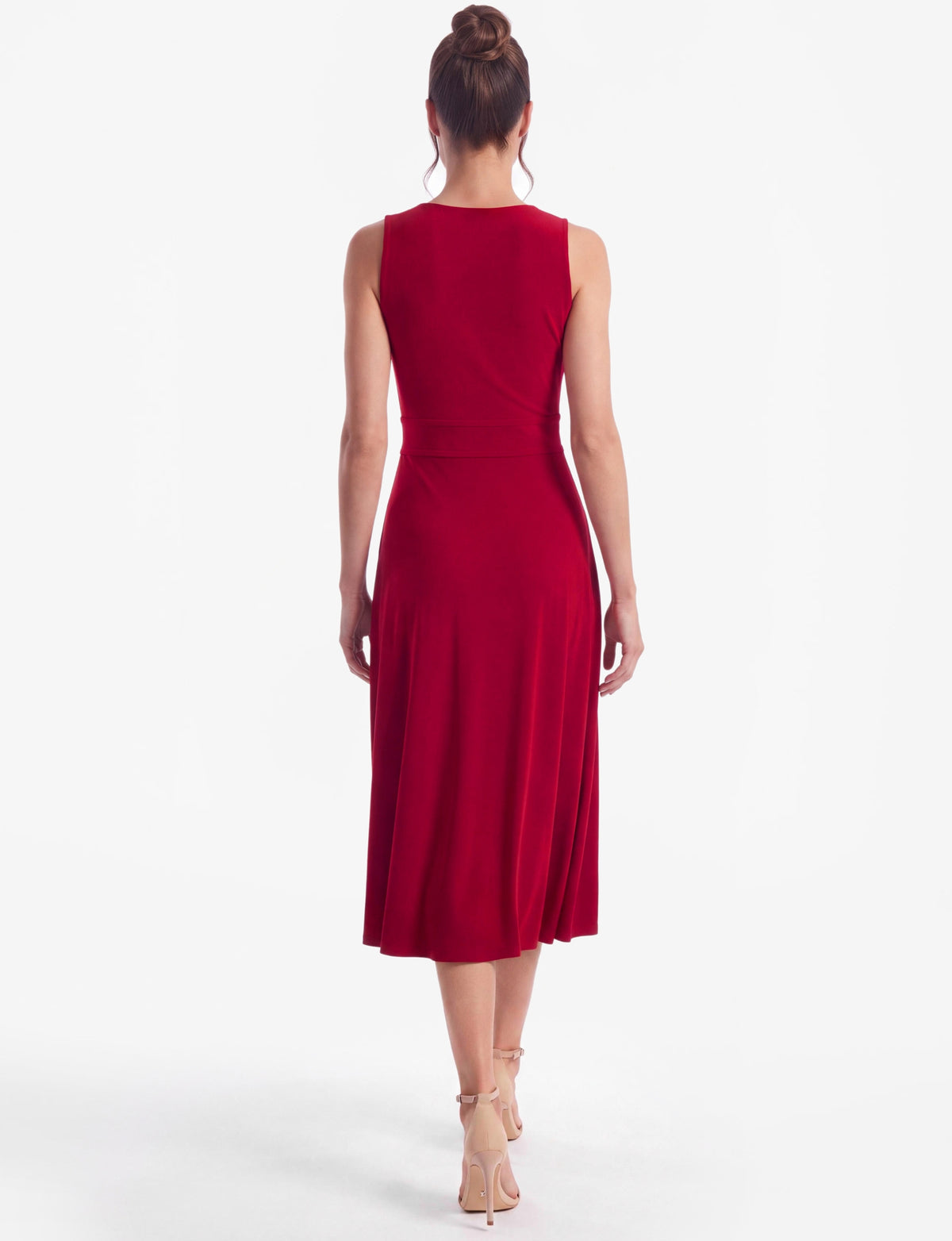 Teddy V-Neck Sleeveless Midi Dress - Red