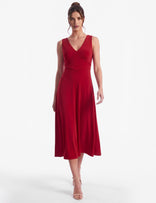 Teddy V-Neck Sleeveless Midi Dress - Red