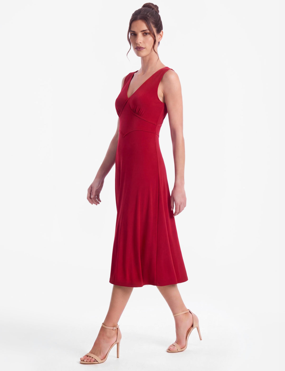 Teddy V-Neck Sleeveless Midi Dress - Red