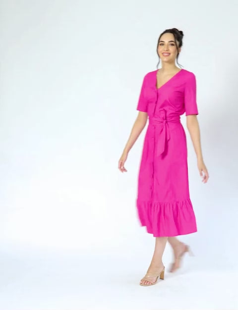 Jane 100% Cotton Midi Shirtdress in Pink