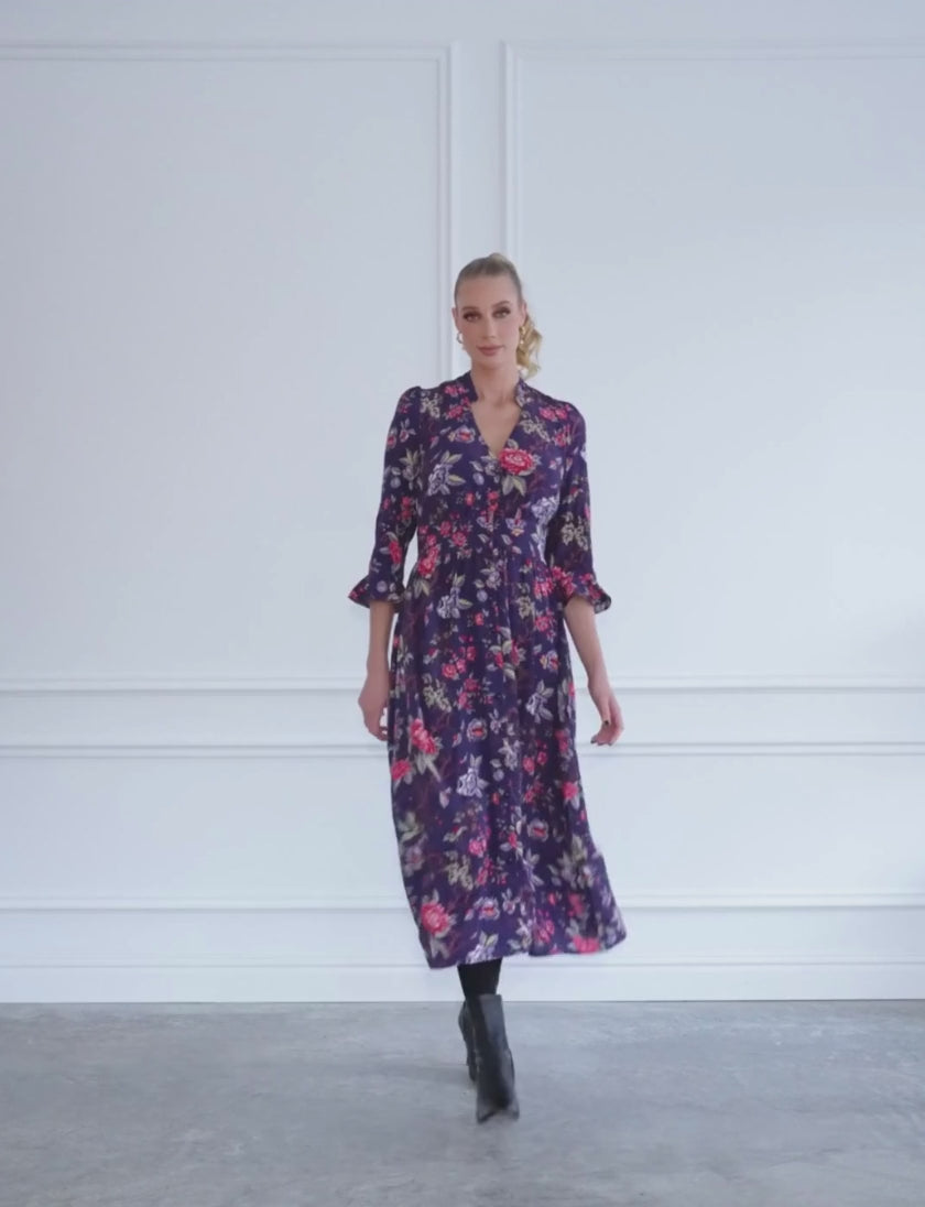 Grace 'Pomegranate' Shirt Front Midi Dress