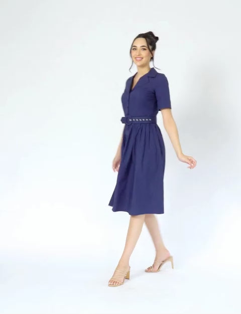 Alisha 'Navy' 100% Cotton Shirtdress