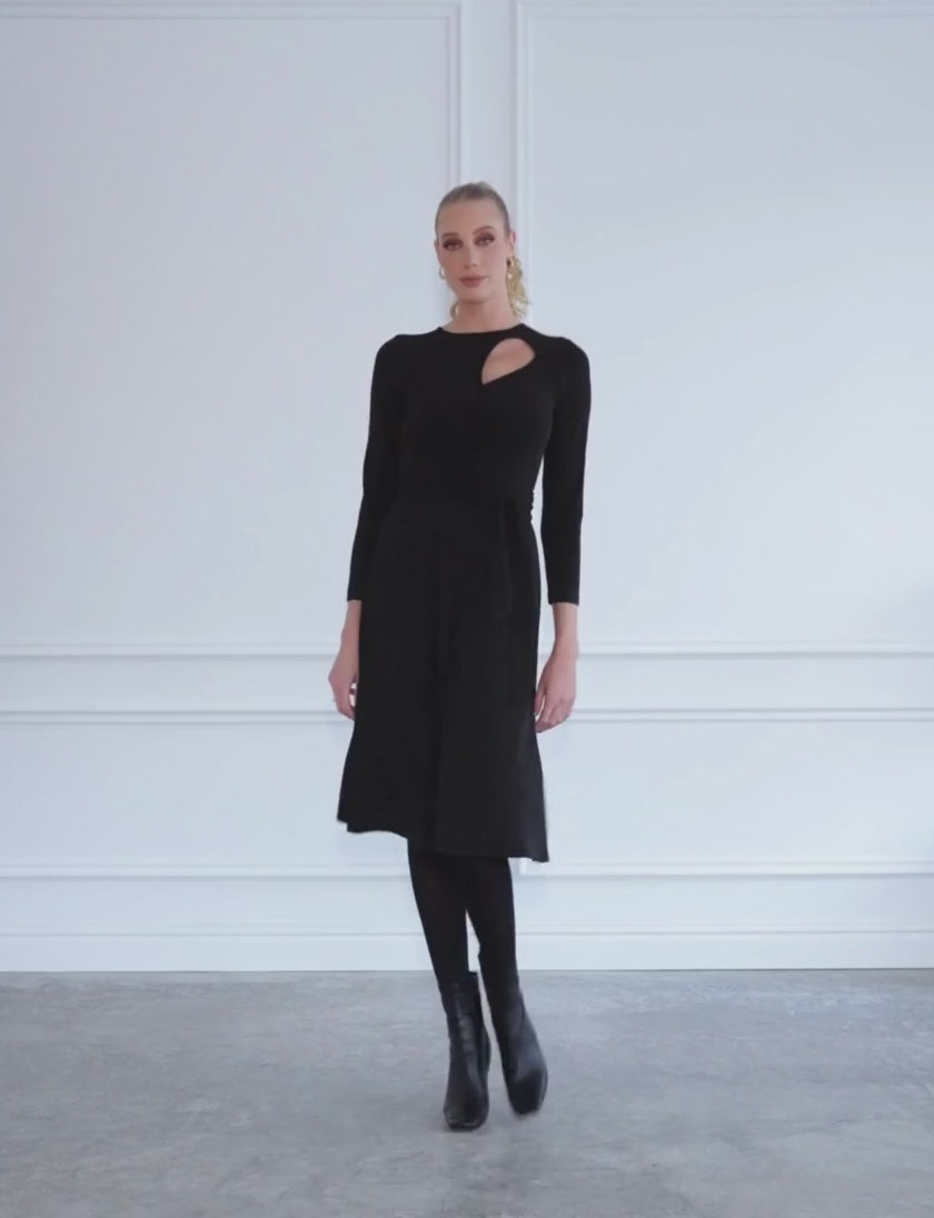 Louise Black Fit and Flare Knee Length Dress