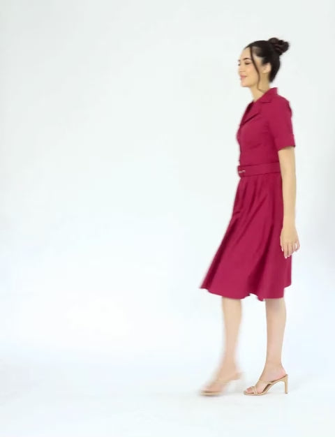 Alisha 'Red Berry' 100% Cotton Shirtdress