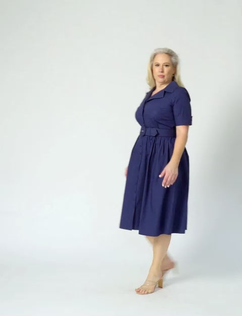Alisha 'Navy' 100% Cotton Shirtdress
