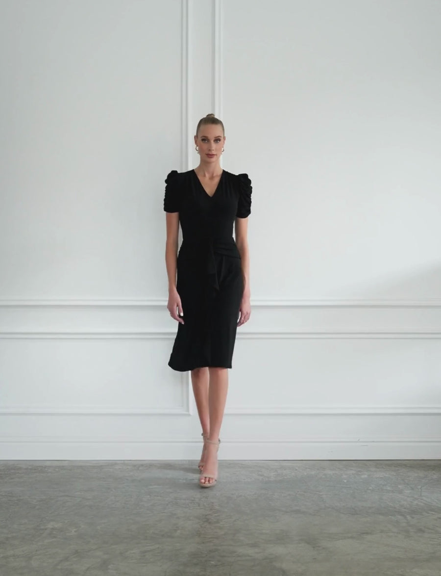 Lara Premium Black Jersey Knee Length Dress