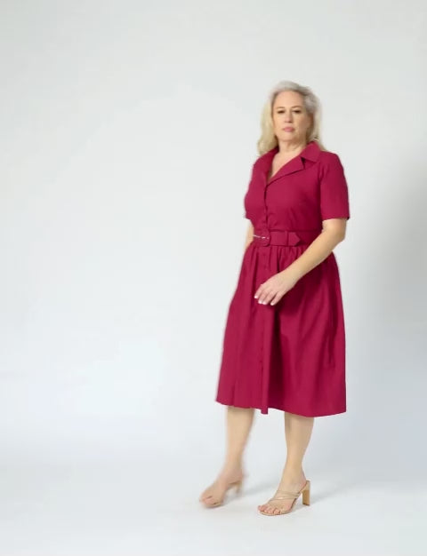 Alisha 'Red Berry' 100% Cotton Shirtdress