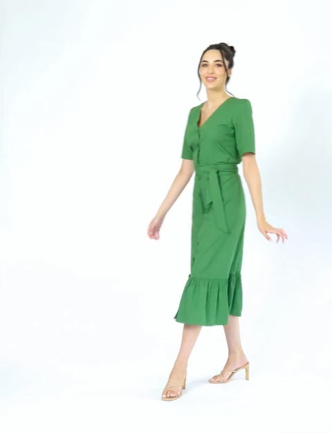Jane 100% Cotton Midi Shirtdress in Green