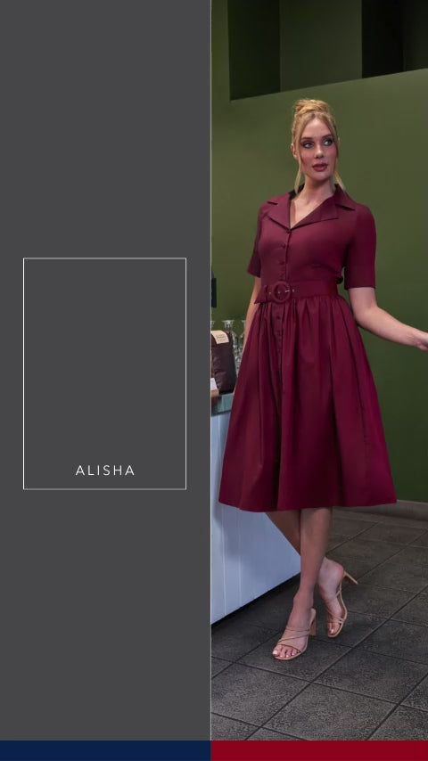 Alisha 'Red Berry' 100% Cotton Shirtdress