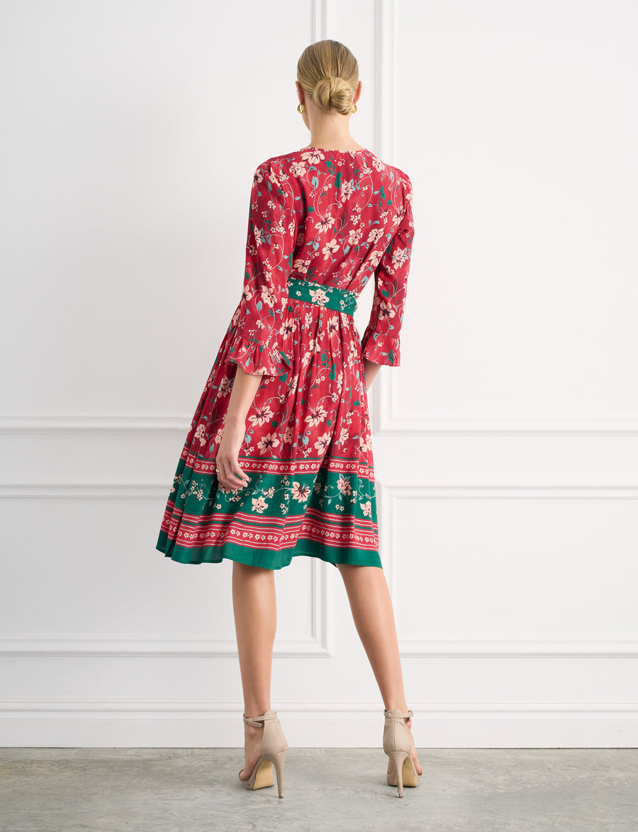 Teagan 'Rajasthan Lilies' Belted Blouse Knee Length Dress