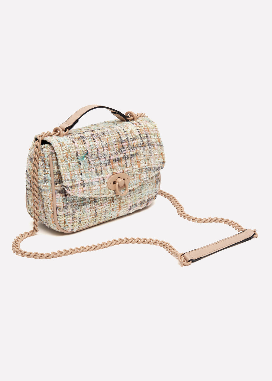 Bella Beige Boucle Flapover Crossbody Bag