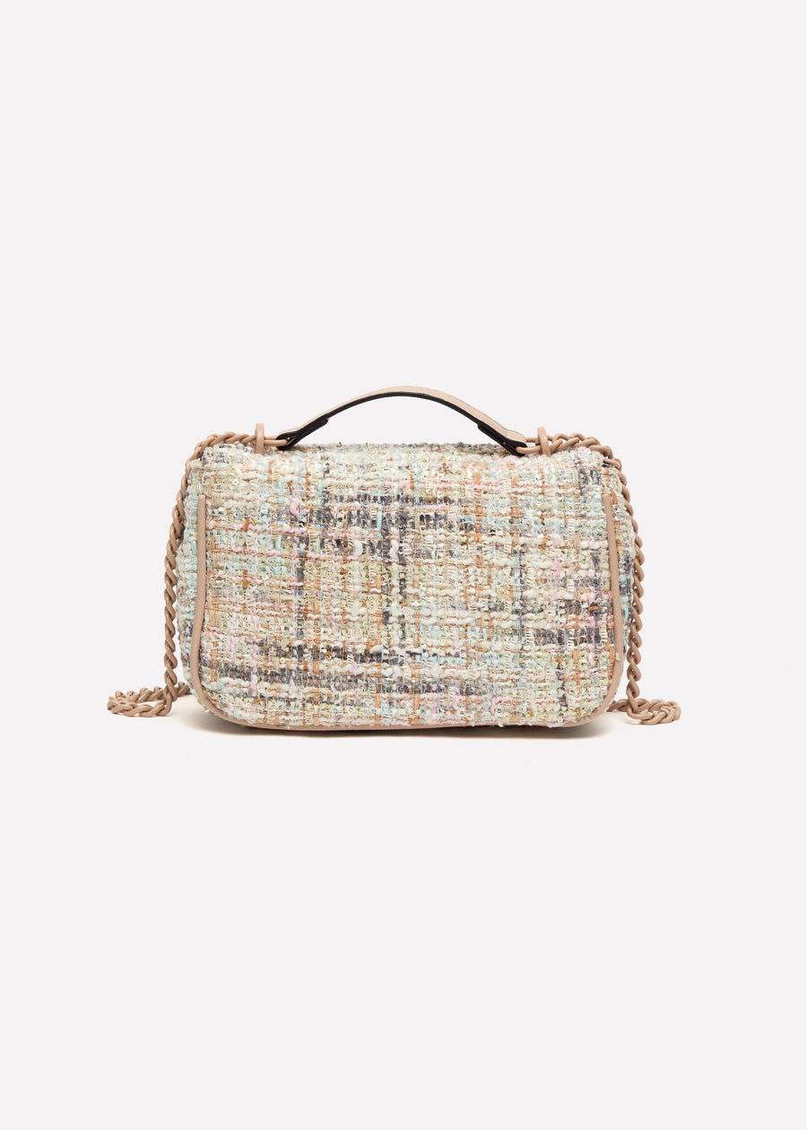 Bella Beige Boucle Flapover Crossbody Bag